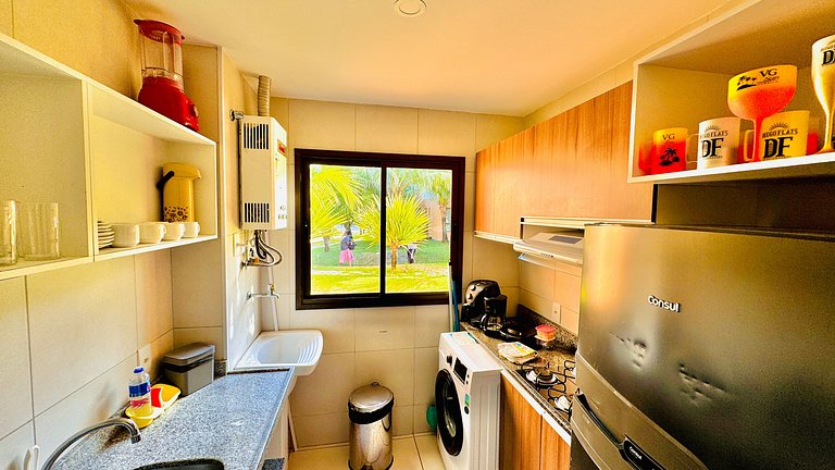 Bangalô com 2 quartos, vista para o jardim e máquina de lava