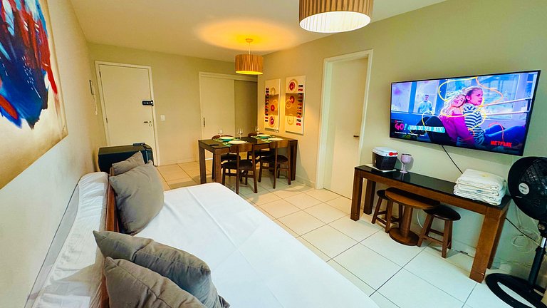 Bangalô com dois quartos, vista para o jardim e lavadora de