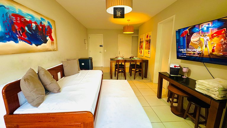 Bangalô com vista para o mar, 2 quartos, térreo, com churras