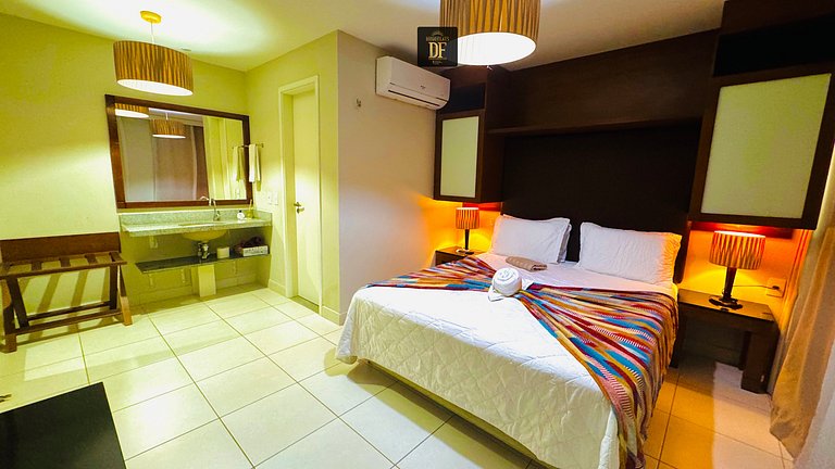 Bangalô térreo com vista para o mar, churrasqueira e 2 quart