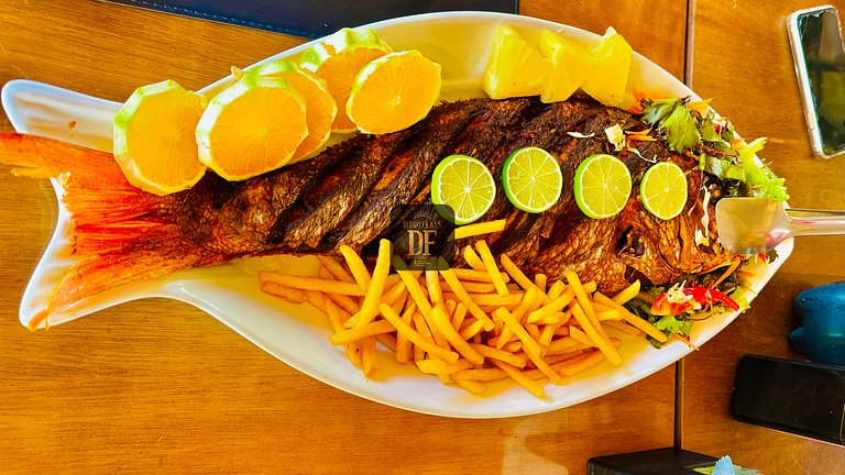 Bangalô com vista para o mar, 2 quartos, térreo, com churras