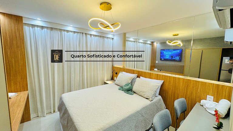 Studio com rooftop, piscina e localização próxima à Beira Ma