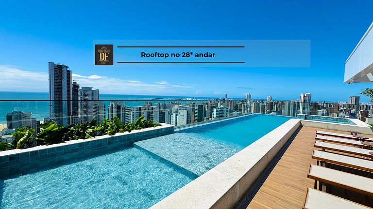 Studio com rooftop, piscina e localização próxima à Beira Ma