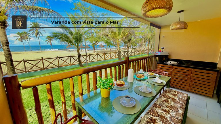 Bangalô com vista para o mar, 2 quartos, térreo, com churras
