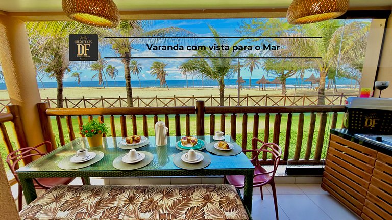 Bangalô térreo com vista para o mar, churrasqueira e 2 quart
