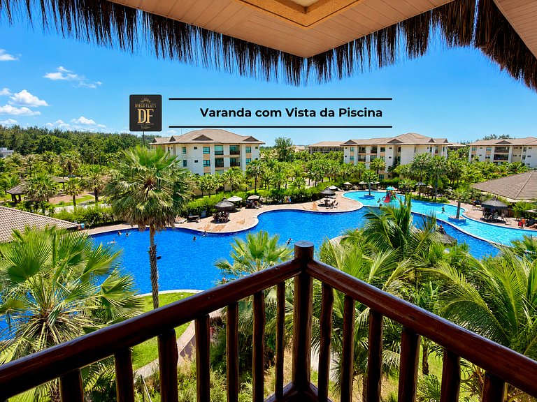 Exclusivo com vista para a piscina e ar-condicionado na sala